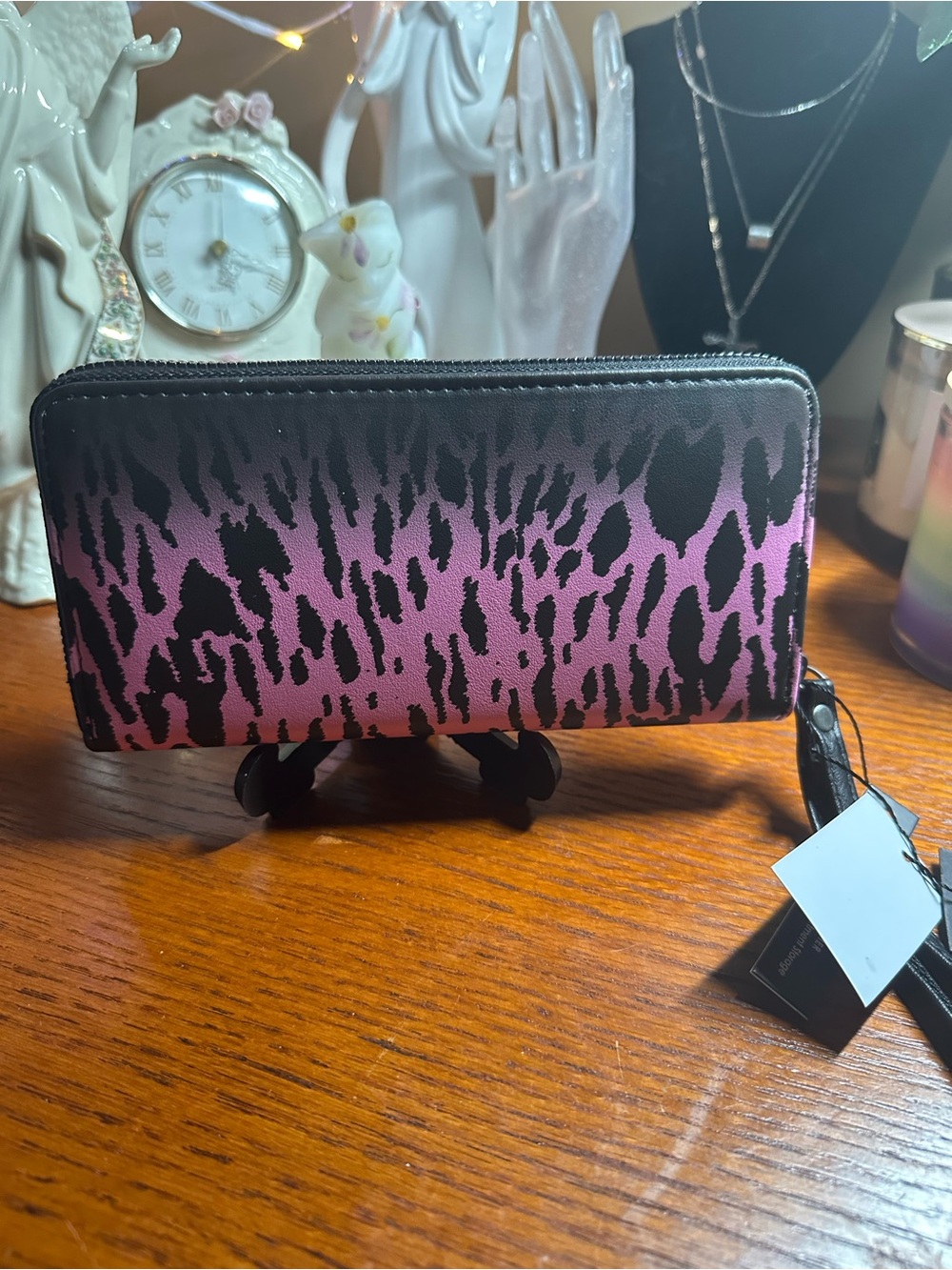 Ed Hardy Black & Pink Vegan Leather Zip Wristlet - Picture 4 of 5